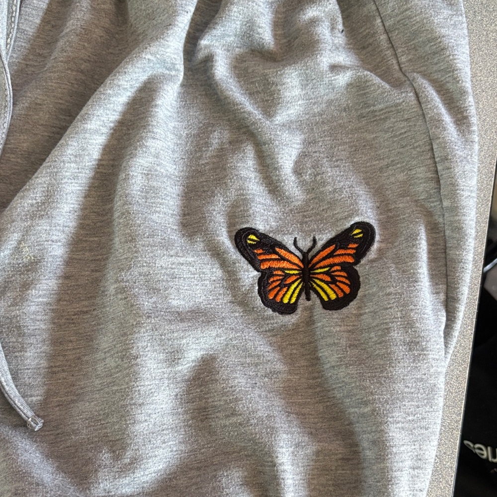 Gray Kids Jogger Pants with Butterfly Patch - Picture 3 of 6